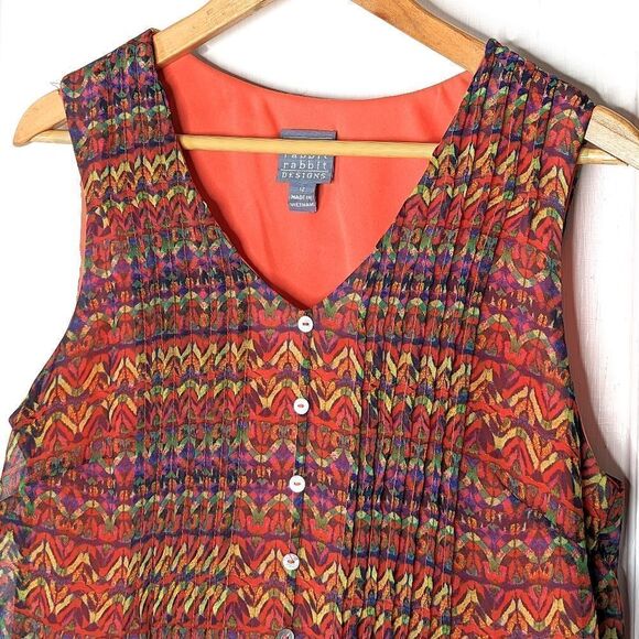 Rabbit Rabbit Rabbit Abstract Ombre Orange Red Pleated Shift Dress size 12 - Picture 2 of 15